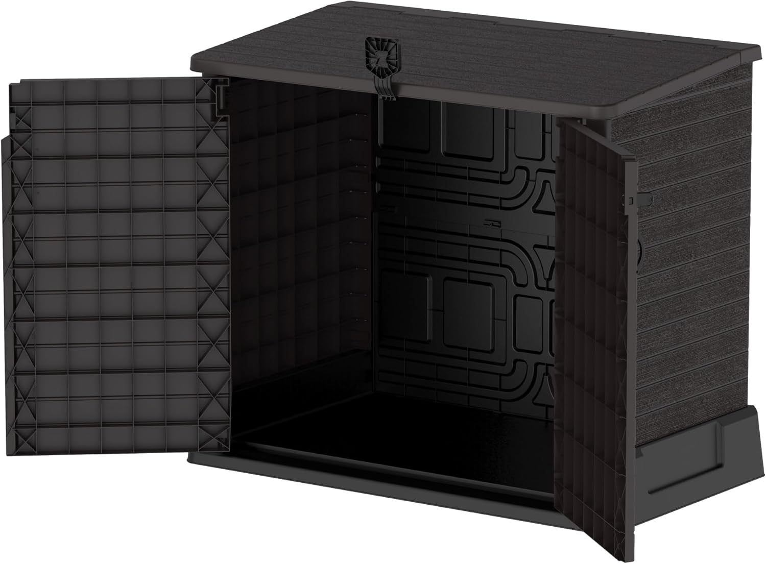 Duramax StoreAway 1200L Plastic Garden Shed/ Flat Lid,Outdoor Storage Shed,Wheelie Bin Hideaways,Wheelie bin box,Durable Construction,Ideal for Bikes,BBQs & 2x 240L Bins,145x85x125 cm,Brown