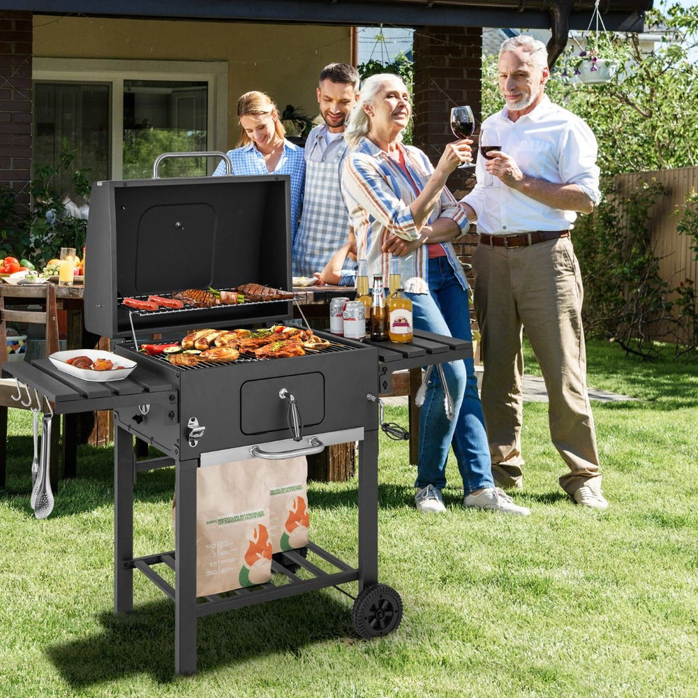 Barbecue à Charbon de Bois Portable avec 2 Tables d'Appoint Noir -