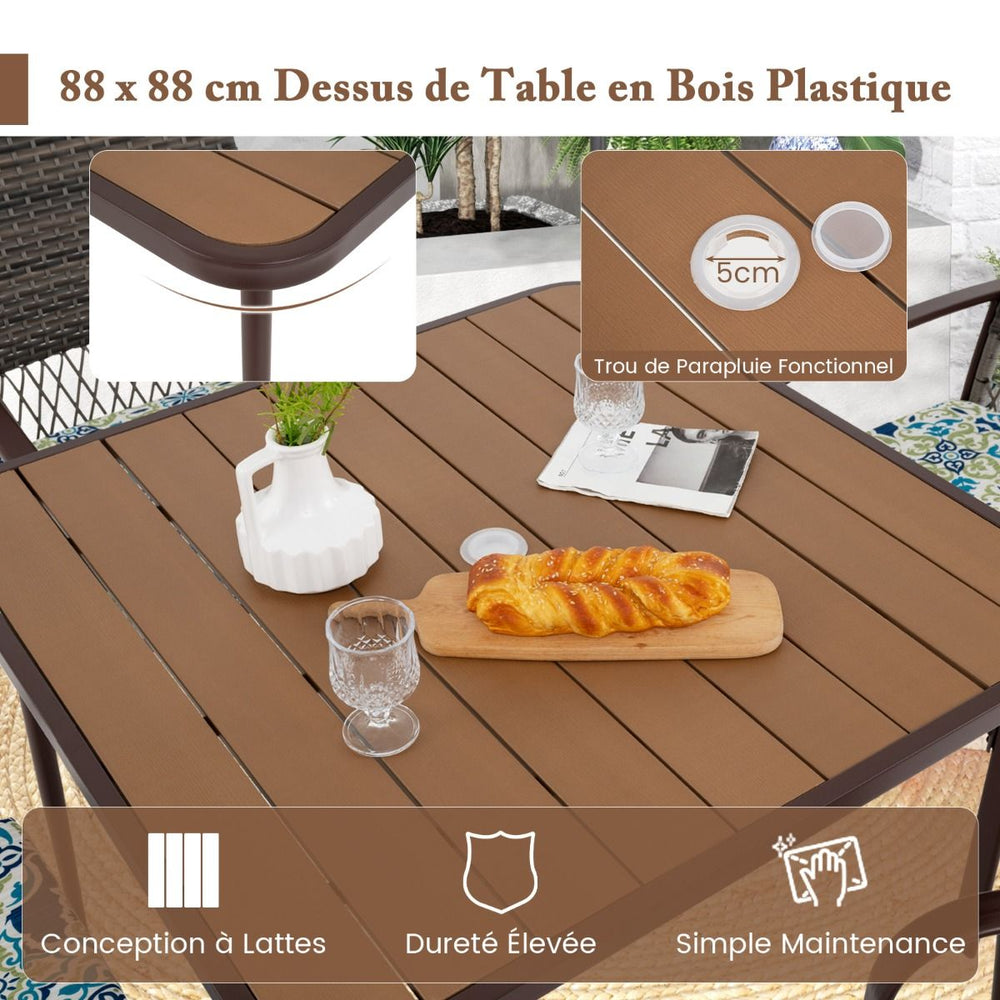 Ensemble de Meubles de Patio 5 Pices Salon de Jardin 4 Fauteuils en Rotin avec Coussins et Table Carre avec Trou pour Parasol -