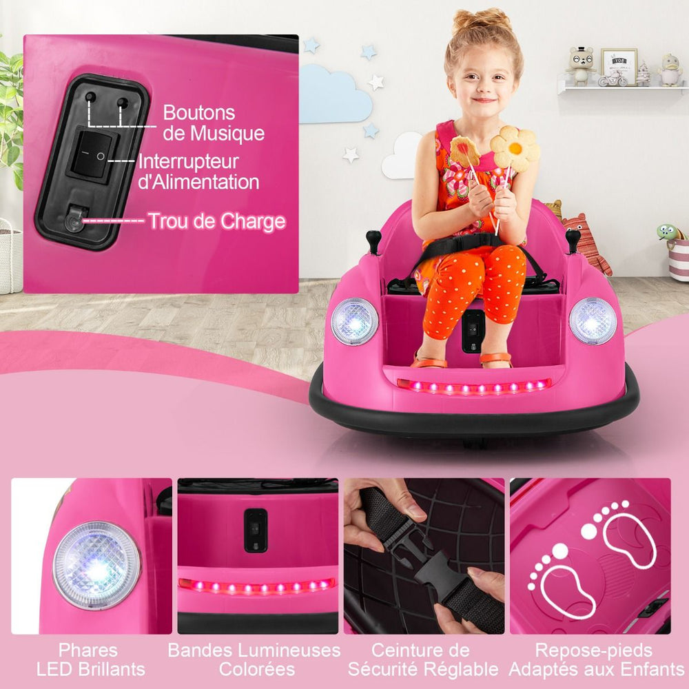 Auto-tamponneuse Electrique 12V pour Enfants Alimente par Batterie Tlcommande Lumires LED Musique pour les 2-5 Ans Rose/Rouge/Bleu -