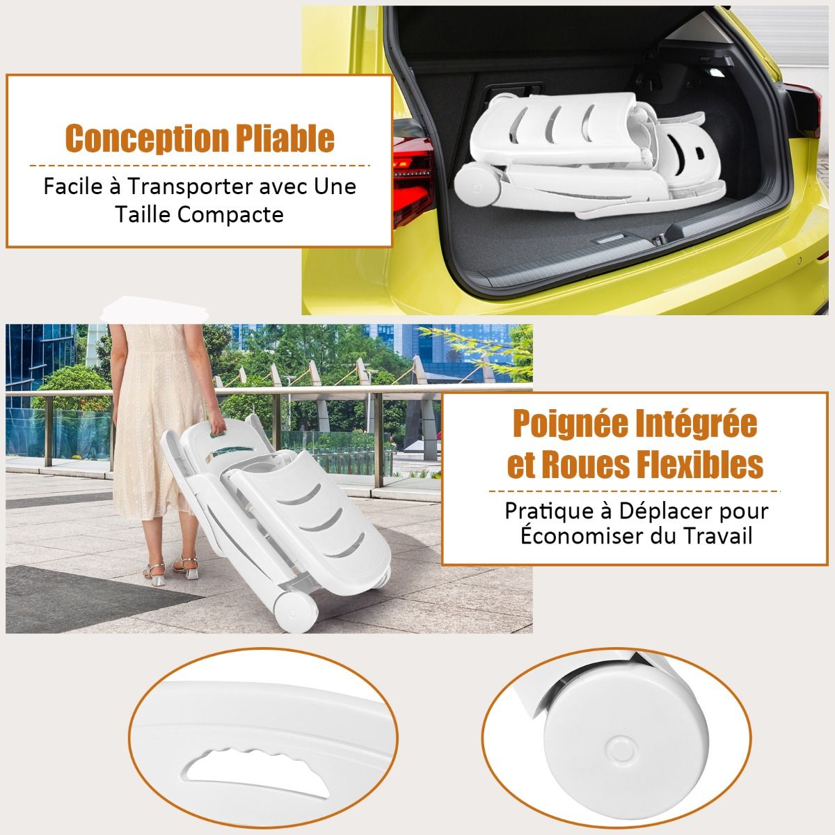 Chaise Longue Pliable Dossier Inclinable à 5 Positions avec Roues Intégrées pour Terrasse Jardin Piscine 150 kg Gris/Blanc/Bleu -