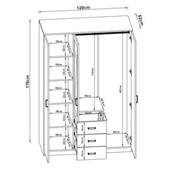 Armoire de chambre garde-robe moderne meuble de rangement intemporel 5 tagres 3 tiroirs + miroir MDF 176 x 120 x 52 cm effet ch锚ne sonoma 03_0006369