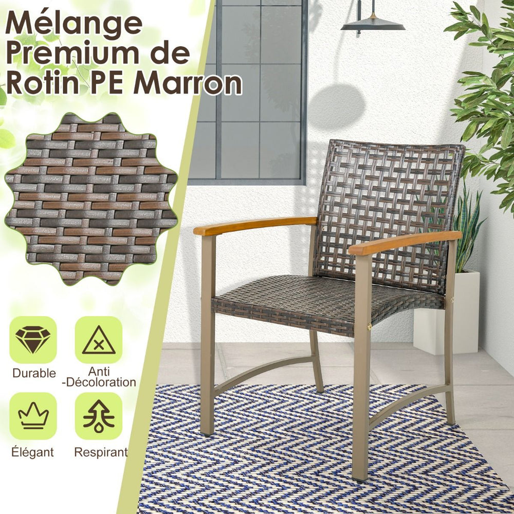 Ensemble de 4 Chaises en Rotin pour l'Extérieur Chaises avec Accoudoirs en Bois d'Acacia Structure Métallique Robuste Chaises Ergonomiques -