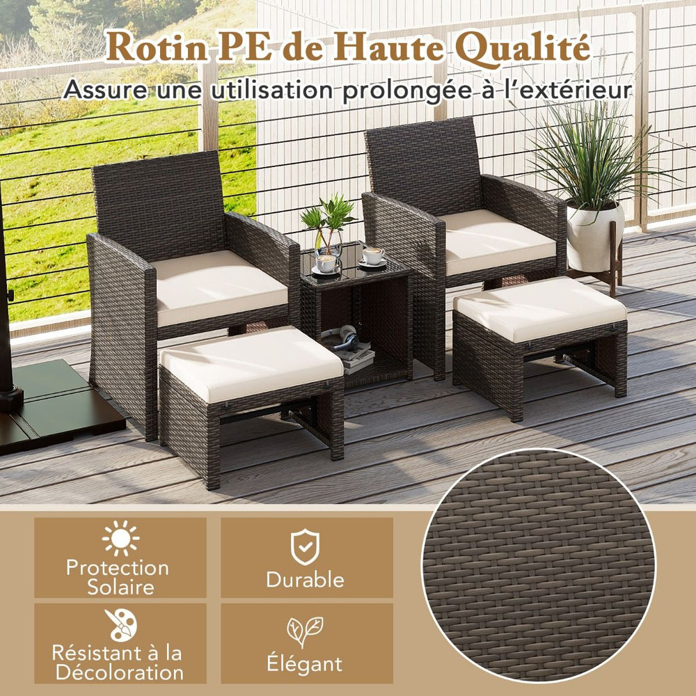 Ensemble Meuble de Salon 5PCS Salon de Jardin en Rotin PE avec Coussin pour Balcon Piscine Terrasse Gris/Blanc -