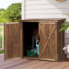 Armoire de Jardin Exterieur en Bois 77,5 x 56 x 72 cm Abri à Outils avec Double Portes Marron -