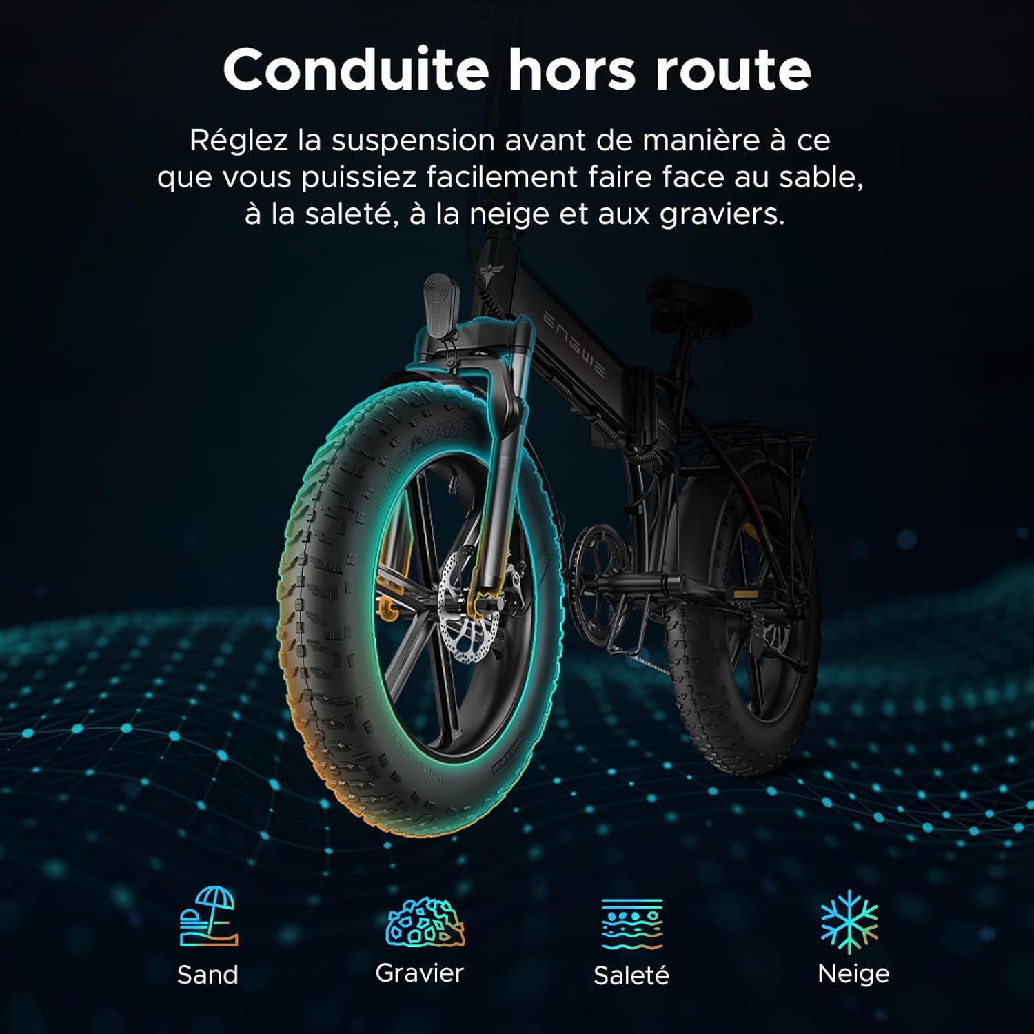 EP-2 Pro Vélo électrique Pliable 20 × 4.0 Fat Bike Electrique 7 Vitesses avec Batterie Amovible 48V 13Ah Autonomie 120km Tout-Terrain & VTT & Plage & Neige -