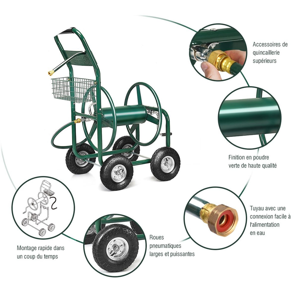 Dvidoir de Tuyau d橝rrosage avec 4 Roulettes Chariot pour 1.7m de Tuyau d橝rrosage Panier,95x62x113cm,Vert -