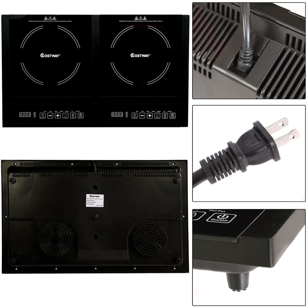 Double Plaque de Cuisson Electrique en Vitrocramique 1800W+1800W 2 Zones 8 Niveaux de Temprature/Puissance Variables Noir -