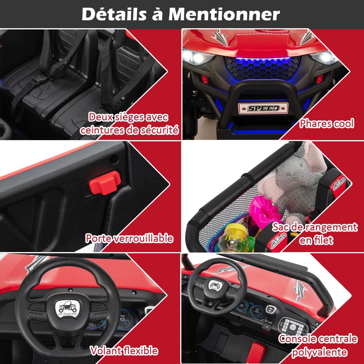 Voiture électrique Enfant 12 V Télécommande pour 3-8 Ans 2 Vitesses Ressort de Suspension Charge 59KG 118x74x71CM Noir/Rose/Rouge -