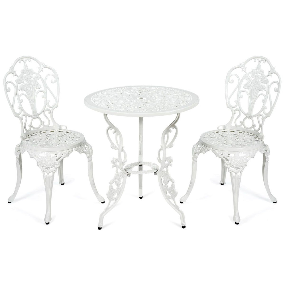 Ensemble Table et 2 Chaises pour Jardin en Aluminium en Forme de Rose Blanc Résistant aux Intempéries -