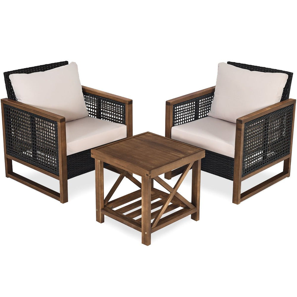 Ensemble Salon de Jardin en Bois d'Acacia Rotin Artisanal Anti-soleil Résistant aux Intempéries pour Porche Balcon Terrasse -