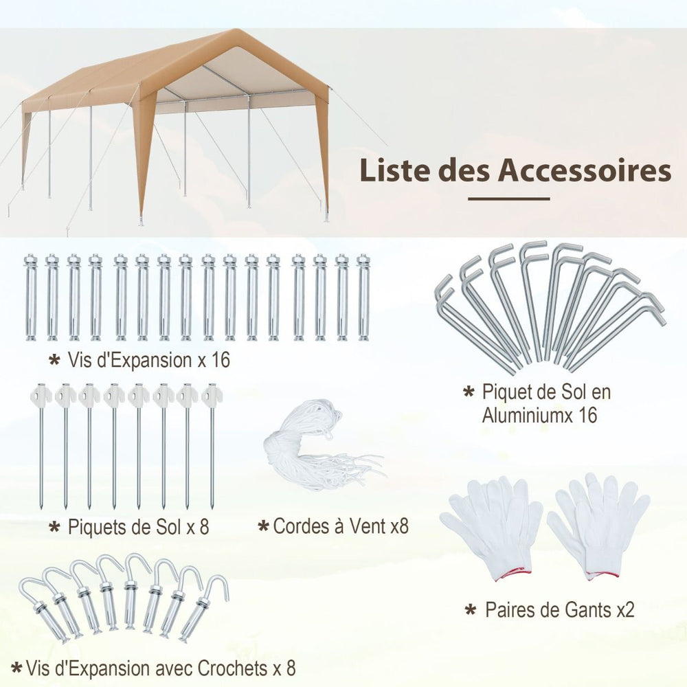 Abri de Voiture 301 x 600 cm Cadre en Métal Galvanisé Tente de Garage Portable avec Bâche Toutes Saisons Tente de Voiture pour Camions Bateaux -
