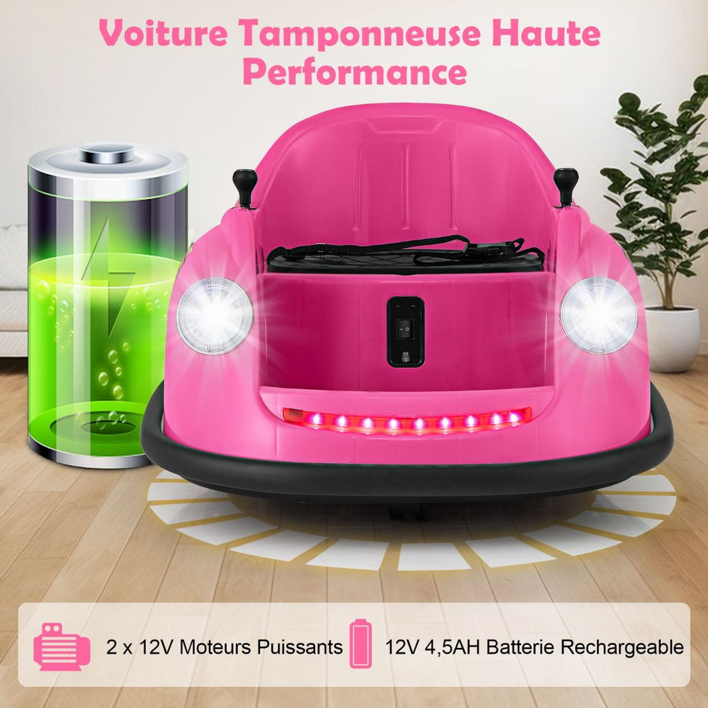 Auto-tamponneuse Electrique 12V pour Enfants Alimente par Batterie Tlcommande Lumires LED Musique pour les 2-5 Ans Rose/Rouge/Bleu -