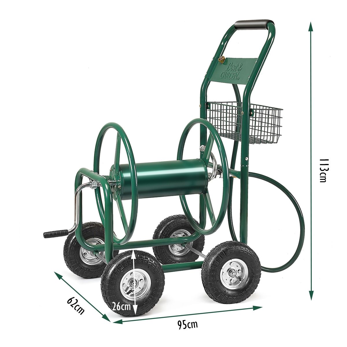 Dévidoir de Tuyau d’Arrosage avec 4 Roulettes Chariot pour 1.7m de Tuyau d’Arrosage Panier,95x62x113cm,Vert -