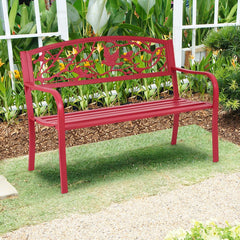 Banc de Jardin en Fer Rsistant de Haute Qualit Style Contemporain 2-3 Places Parfait pour Extrieur 127x60x88cm Rouge -