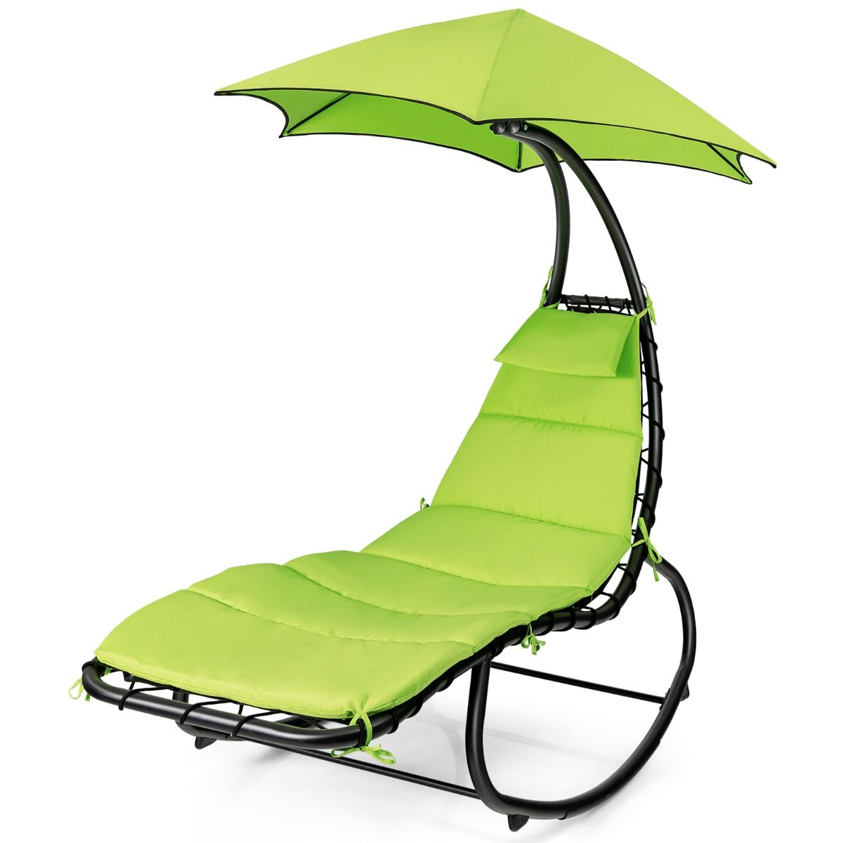 Bain de Soleil  Bascule Transat Suspendu avec Pare-Soleil & Coussin Hamac Charge 150KG 184 cm x 147 cm x 187 cm Vert -