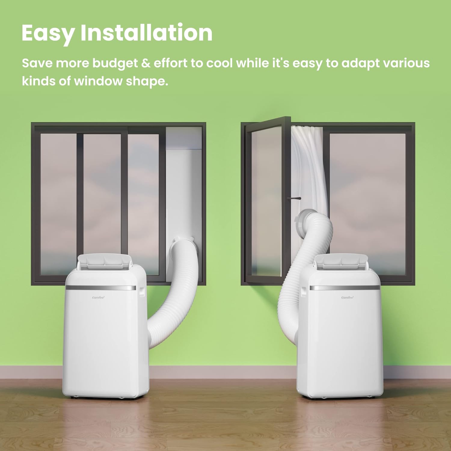 COMFEE' Climatiseur Mobile 12000 BTU/H 3,5 kW, 3 Modes, Fonction Follow Me, Télécommande, pour grandes pièces de 43㎡/117m³, Kit d'évacution inclus, Réfrigérant naturel, PAC 12000