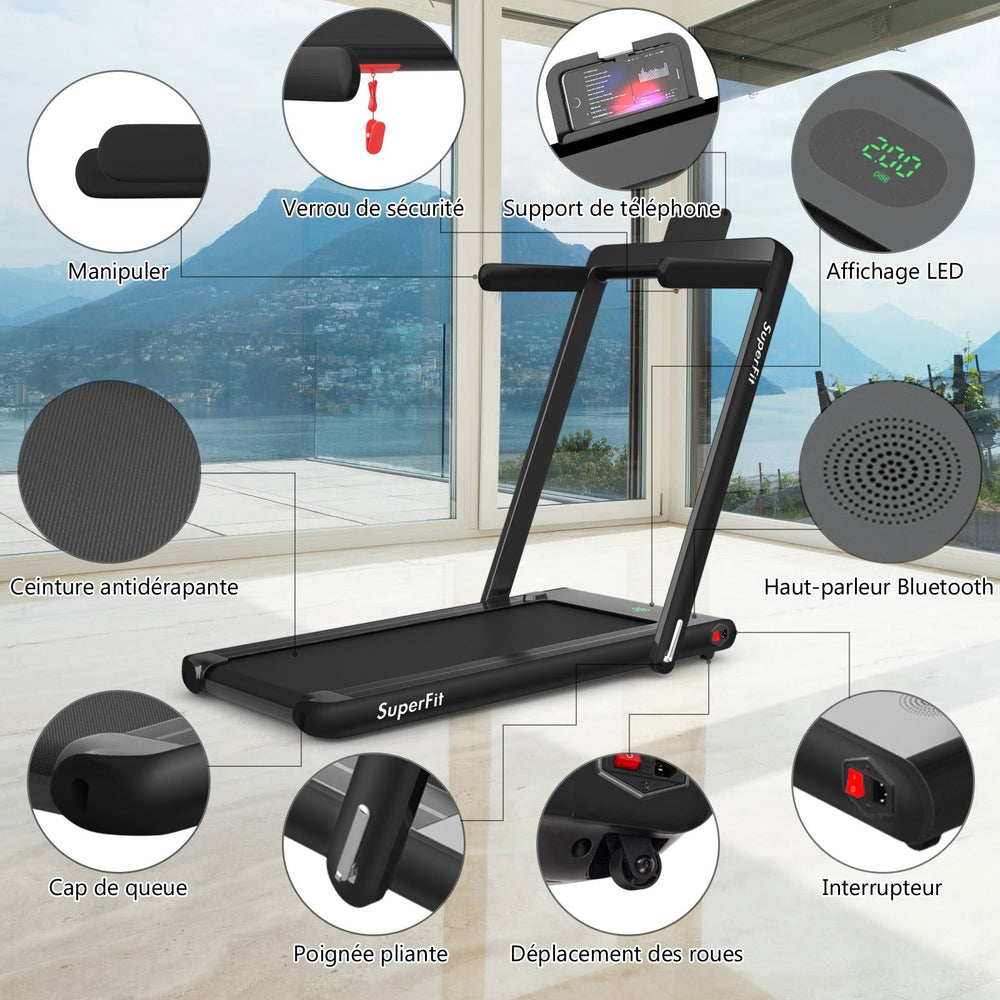 2 en 1 Tapis de Course Electrique Pliable 1  12 Km/H avec Haut-parleur Bluetooth Tlcommande Moteur 0,75HP Vert/Blanc/Noir/Rouge/Or/Noir et Argent/Bleu -