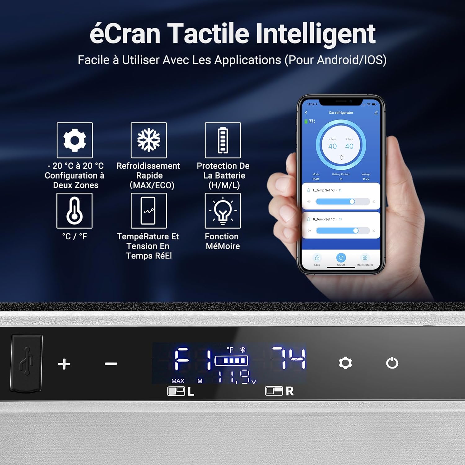 115L Glaciere Electrique Double Zone,Glaciere a Compression WiFi APP,12 V/24 V et 100-240 V Frigo Camping,-20 à 20 pour Voiture,Camion,Bateau,Camping,Car,Caravanes,Voyageant,Maison