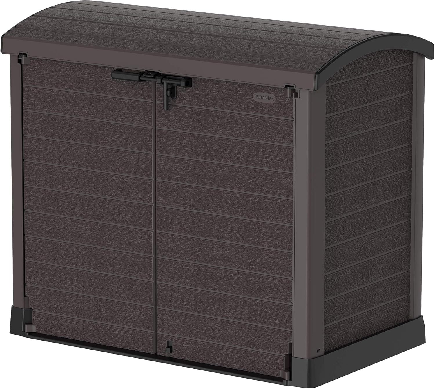 Duramax StoreAway 1200L Plastic Garden Shed/ Flat Lid,Outdoor Storage Shed,Wheelie Bin Hideaways,Wheelie bin box,Durable Construction,Ideal for Bikes,BBQs & 2x 240L Bins,145x85x125 cm,Brown