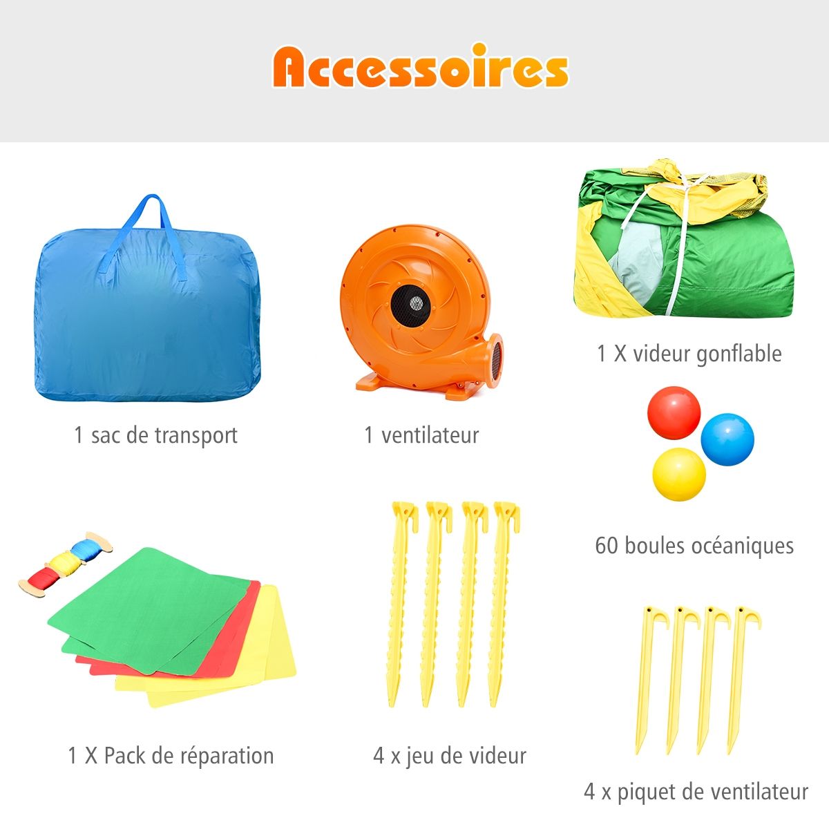 Ch芒teau Gonflable avec Souffleur pour Enfants de 3  10 Ans avec Plusieurs Types de Jeu Diffrents 330 x 300 x 210 cm -