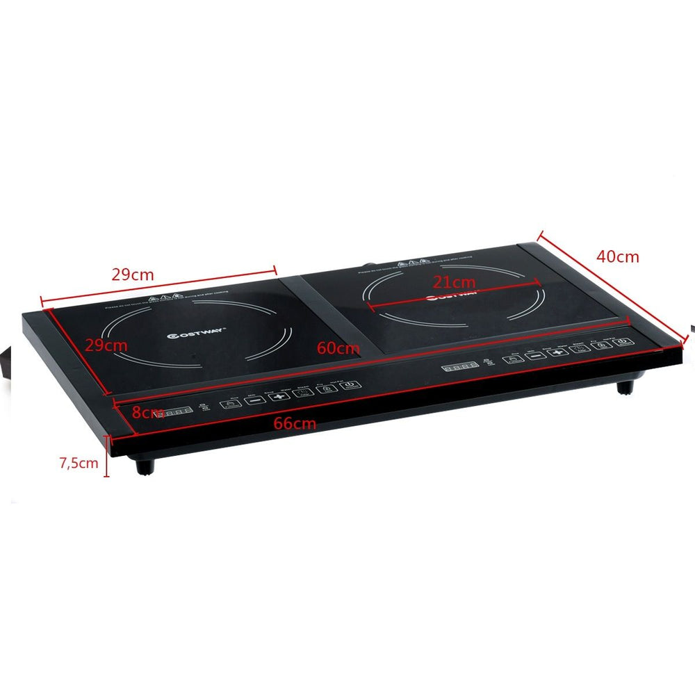Double Plaque de Cuisson Electrique en Vitrocéramique 1800W+1800W 2 Zones 8 Niveaux de Température/Puissance Variables Noir -