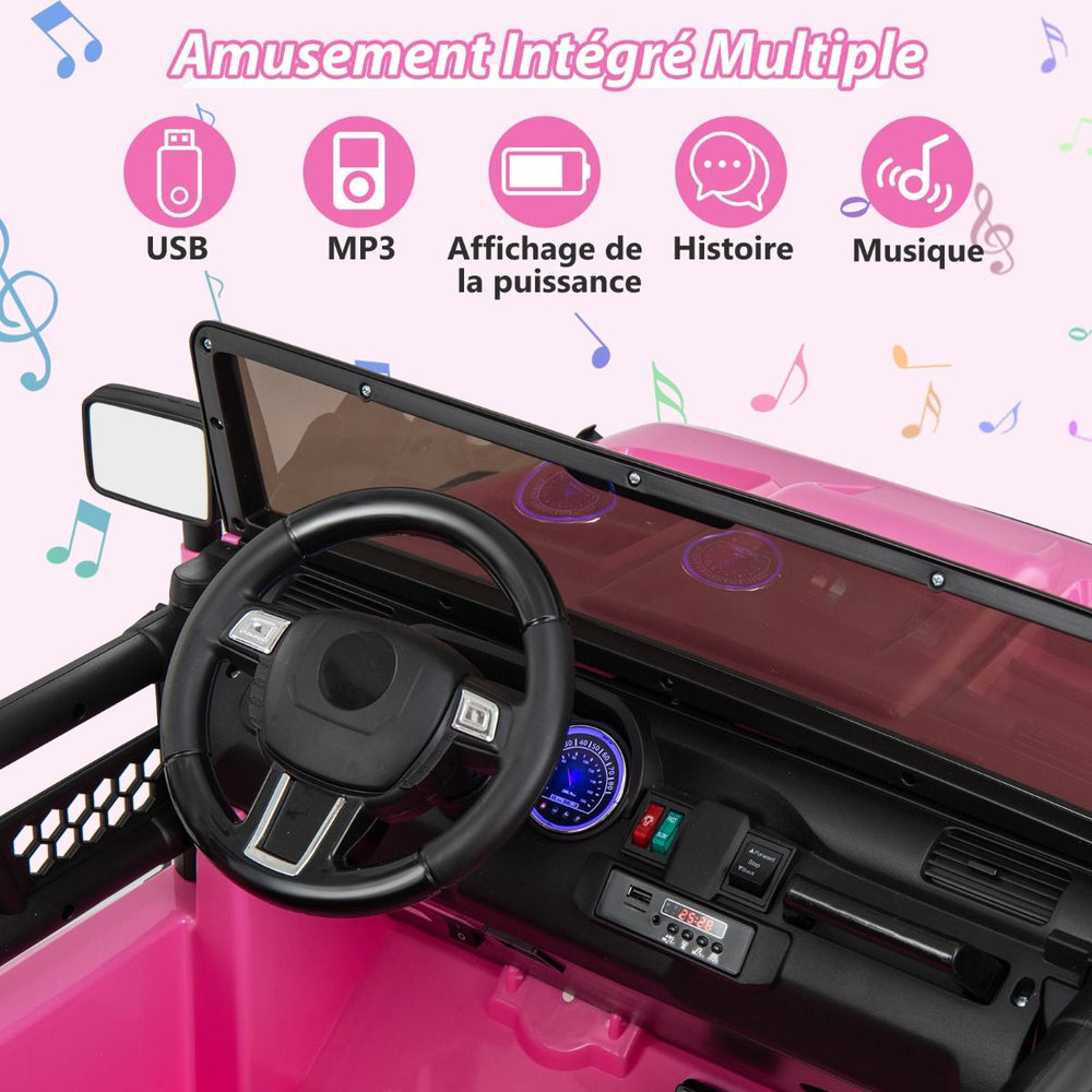 Voiture lectrique 24v pour Enfants 2 Places Tlcommande Musique Histoire Klaxon Usb Fonction de Dmarrage Lent Suspensions  Ressort Blanc/Noir/Rose/Violet -