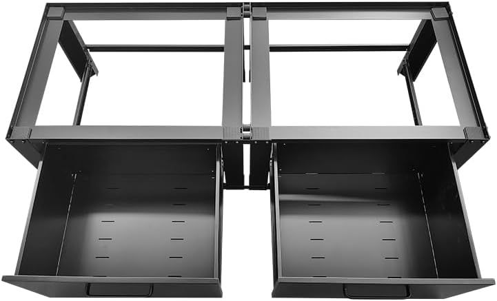 Vonia Rehausseur Double pour Lave-Linge et Sèche-Linge – Avec Tiroir – Support Machine à Laver Robuste – Noir