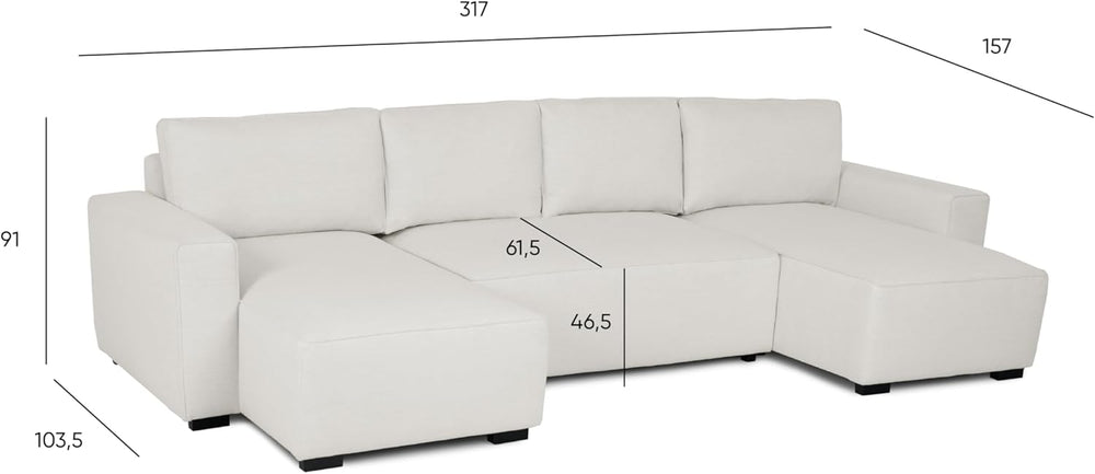 Budwing Jordan Canapé-lit 5 Places – Chaise Longue Panoramique, Confort Premium – Style Contemporain, Tissu 100% Polyester – 317x157x91 cm – Beige Clair