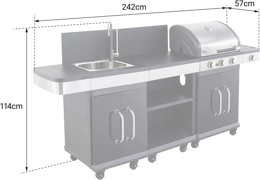 Cook'in Garden Cuisine extérieure modulable FIDGI 3 - Barbecue au gaz 3 brûleurs avec thermomètre Meuble d'appoint desserte et évier