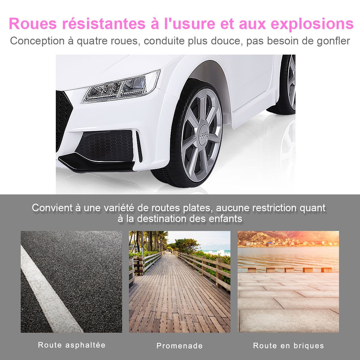 Voiture TTRS Electrique pour Enfants 12V Max. 5 Km/h Double Porte avec Tlcommande 2.4G Blanc/Rouge -