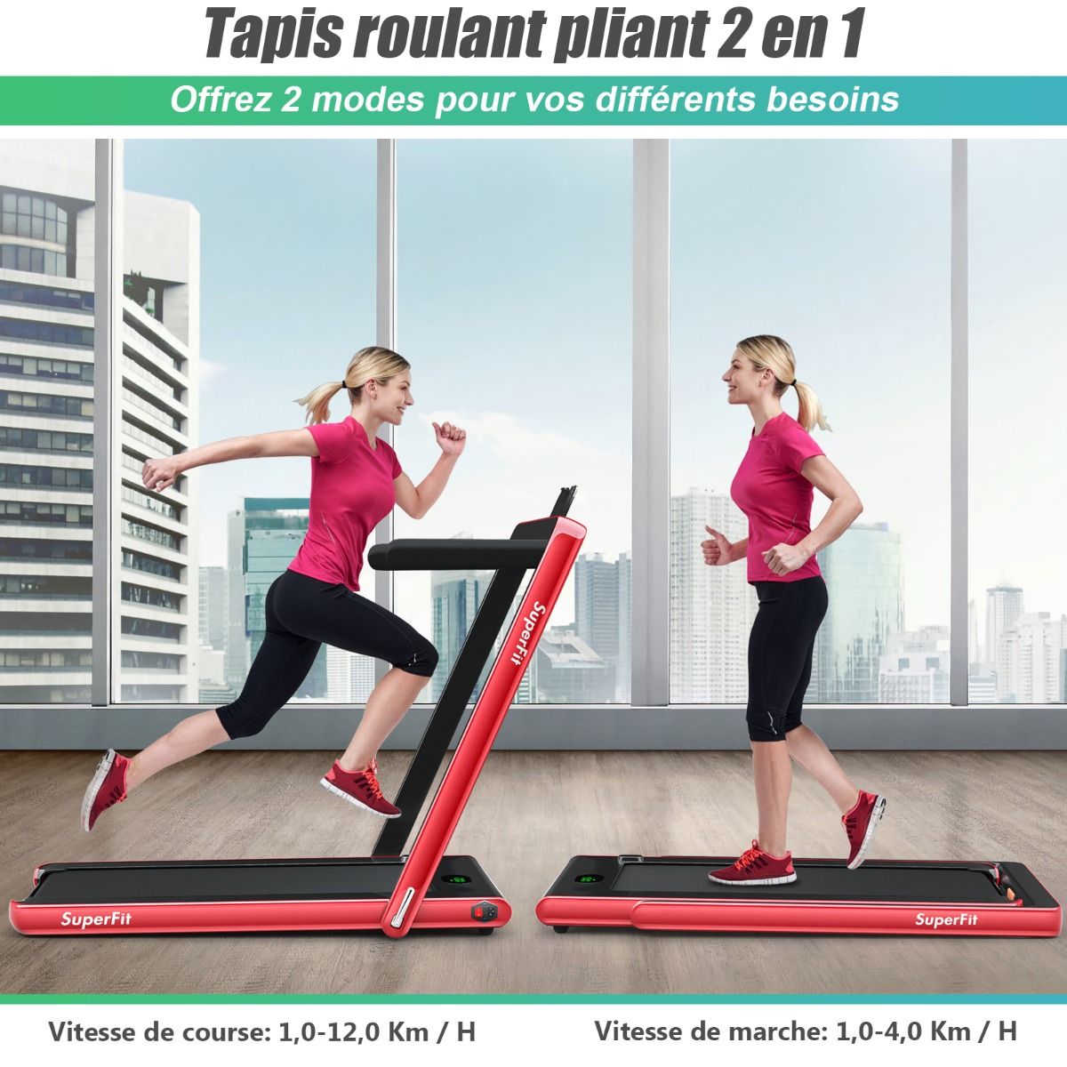 2 en 1 Tapis de Course Electrique Pliable 1  12 Km/H avec Haut-parleur Bluetooth Tlcommande Moteur 0,75HP Vert/Blanc/Noir/Rouge/Or/Noir et Argent/Bleu -