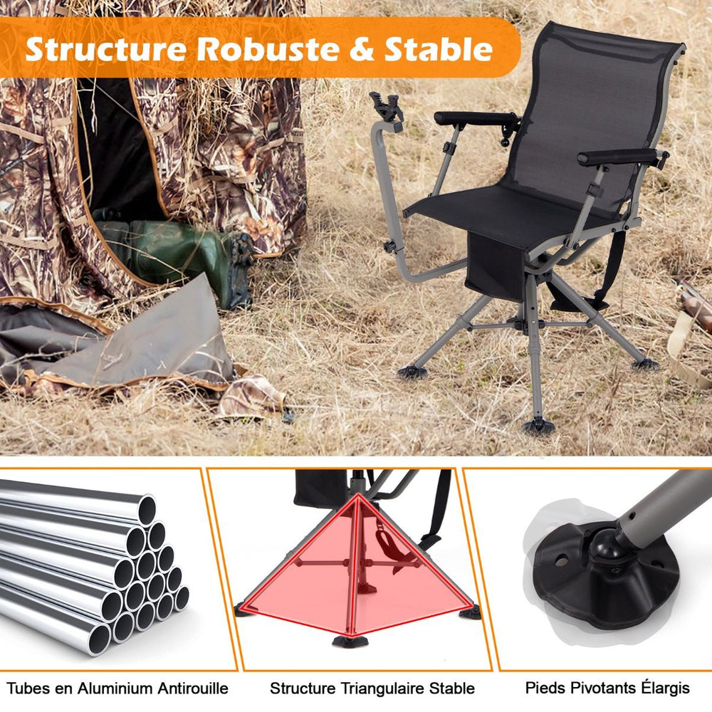 Chaise de Chasse Portable Chaise de Tir avec Sige de Pliable Rglables Rotation  360掳 Support de Fusil Rglable Charge 150 kg Noir -