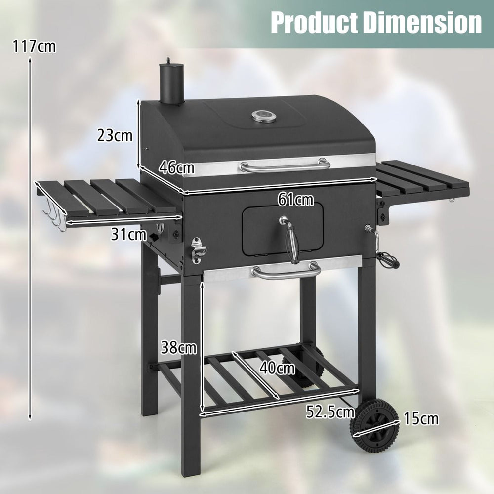 Barbecue à Charbon de Bois Portable avec 2 Tables d'Appoint Noir -