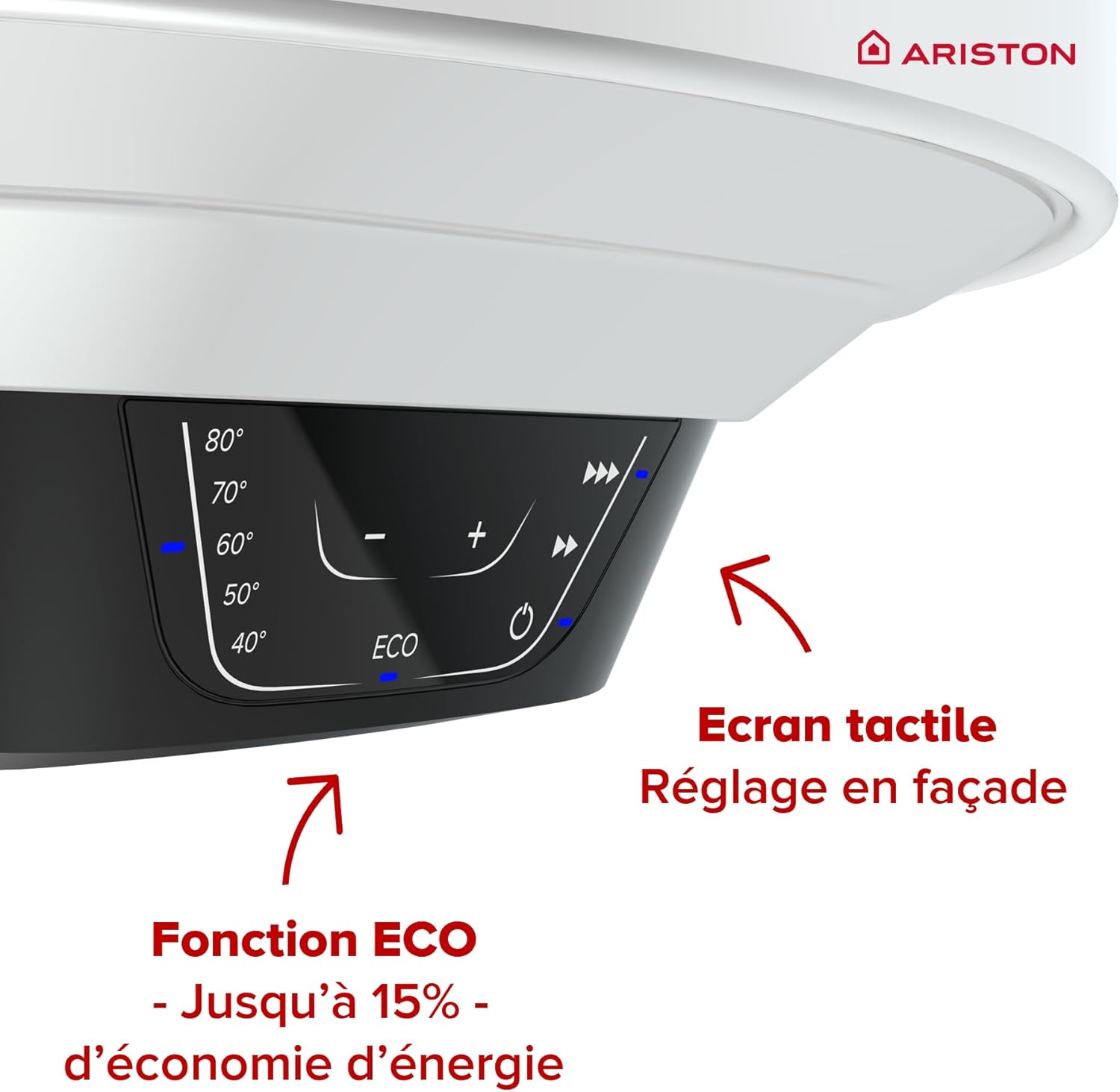 Ariston PRO1 ECO 80L - Chauffe-eau Electrique Vertical Mural Ø450 mm - Intelligent Fonction ECO - Classe B - Conçu et fabriqué pour être installé en France