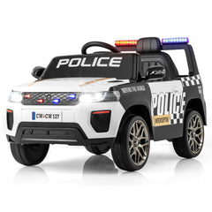 Voiture de Police Electrique Alimente par Batterie 12 V/7 A Tlcommande Connexion Sans Fil Musique Klaxon Sirne Lumires LED Blanc -
