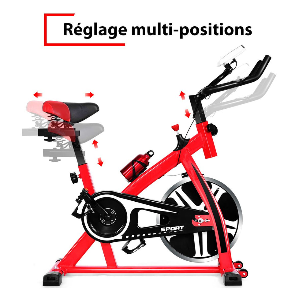 Vélo d'Exercice Intérieur avec Volant d'Inertie 8 KG Silencieux Bouilloire Porte-gobelet Ecran LCD Selle et Huidon Réglables -