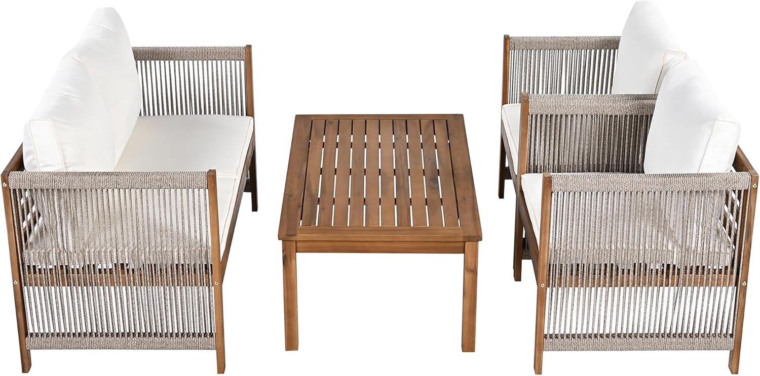 Salon de Jardin,Salon de Jardin 4 Personnes,avec canapé,Table Basse et Coussins,Housse en Tissu déhoussable et Lavable,Noir (Coussins d'assise Inclus)